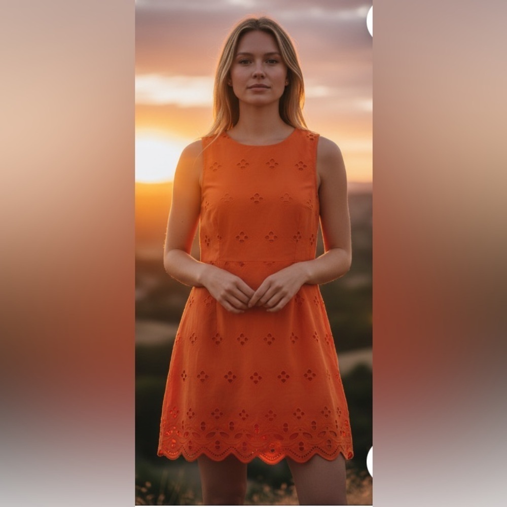 New small homecoming classic 
Sherbet Orange Sleeveless
Comfortable Eyelet Dress